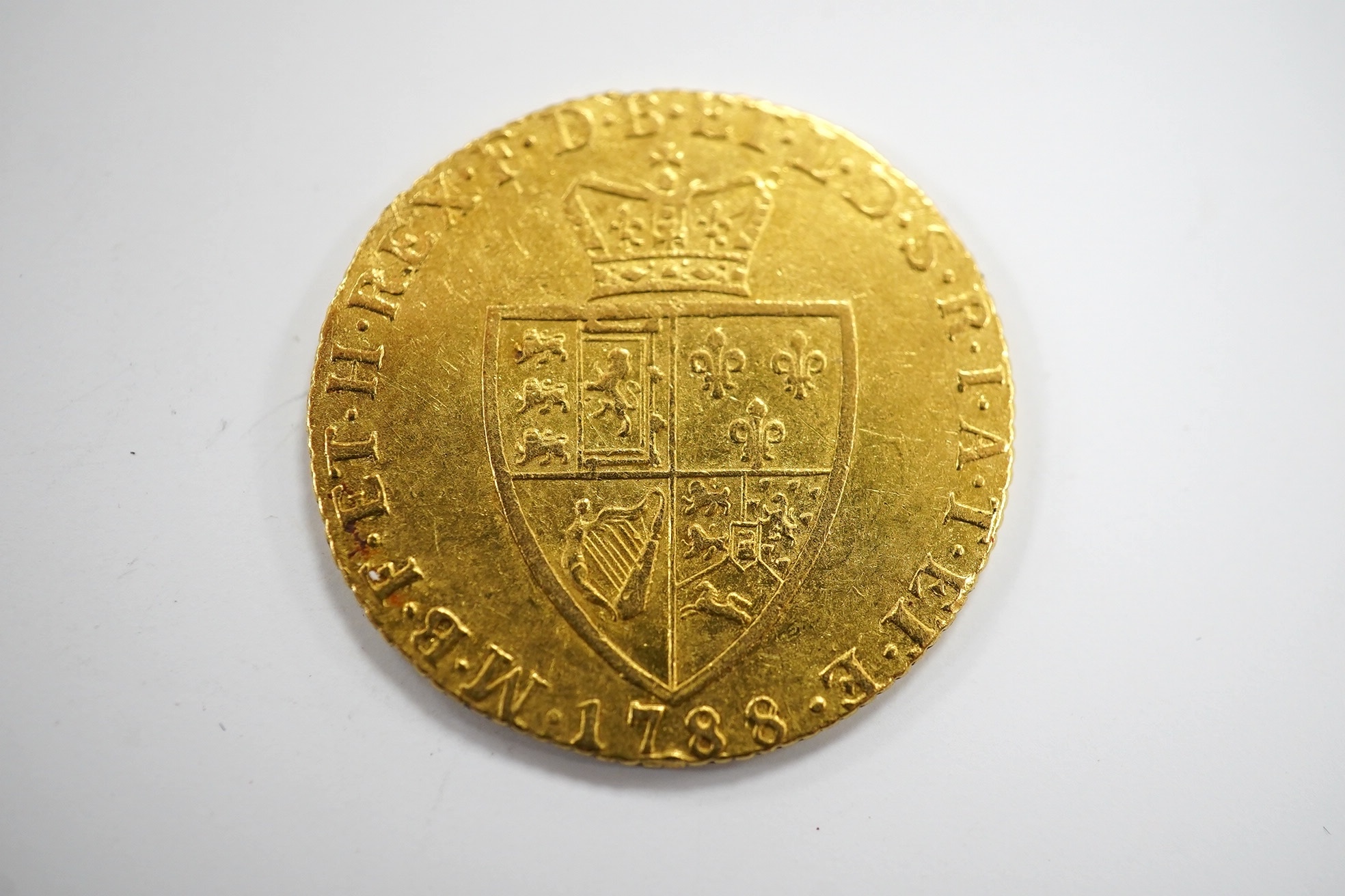 British gold coins, George III, ‘spade’ guinea 1788, near VF